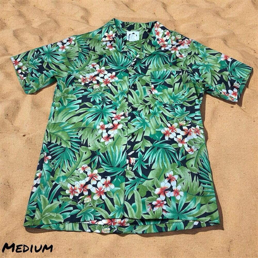 Vintage Hilo Hattie Shirt Mens MEDIUM Floral Hawaiian Vacation Beach Aloha Dad